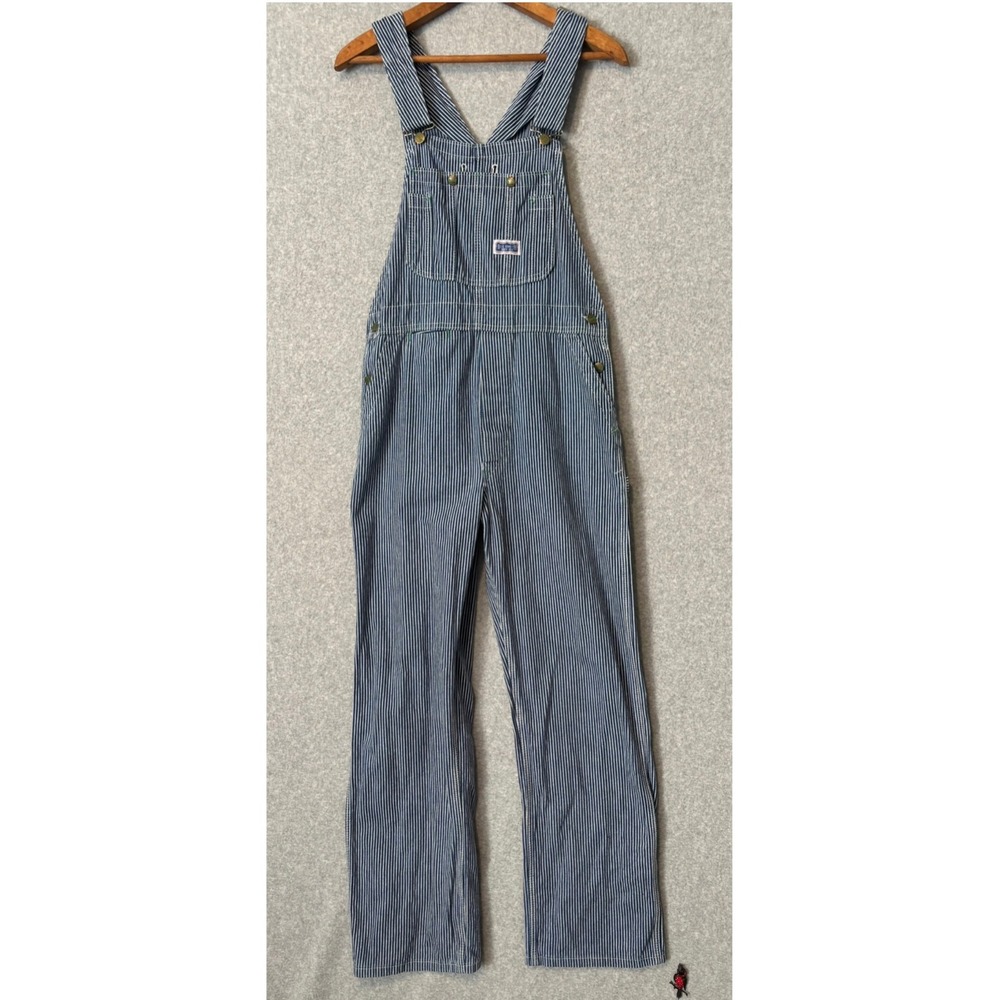 Vintage Big Smith Mens 33x31 Bib Overalls Hickory Stripe Made in USA Blue‎ White